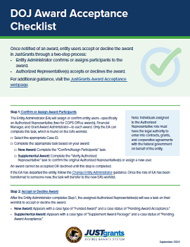 DOJ Award Acceptance Checklist